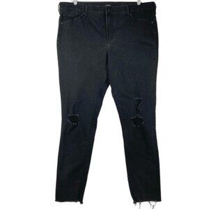 Express Women's Black Jeans Size 16L Distressed Raw Hem Skinny Mid Rise Stretch